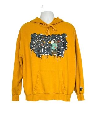 WEGO Japanese Hoodie Graffiti Mustard Pullover Size L